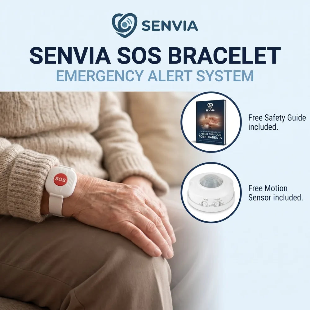 SenviaSOS SOS bracelet worn by an elderly woman